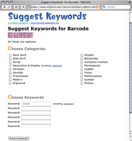MyFonts.com keyword suggest